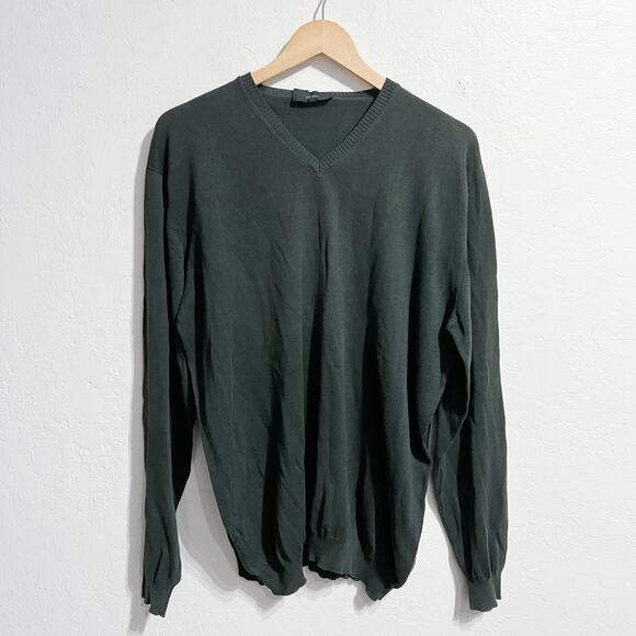 Zanone Sweater Mens Sz 54 XL V Neck Green Charcoal Gray Lightweight Cotton - Picture 1 of 5